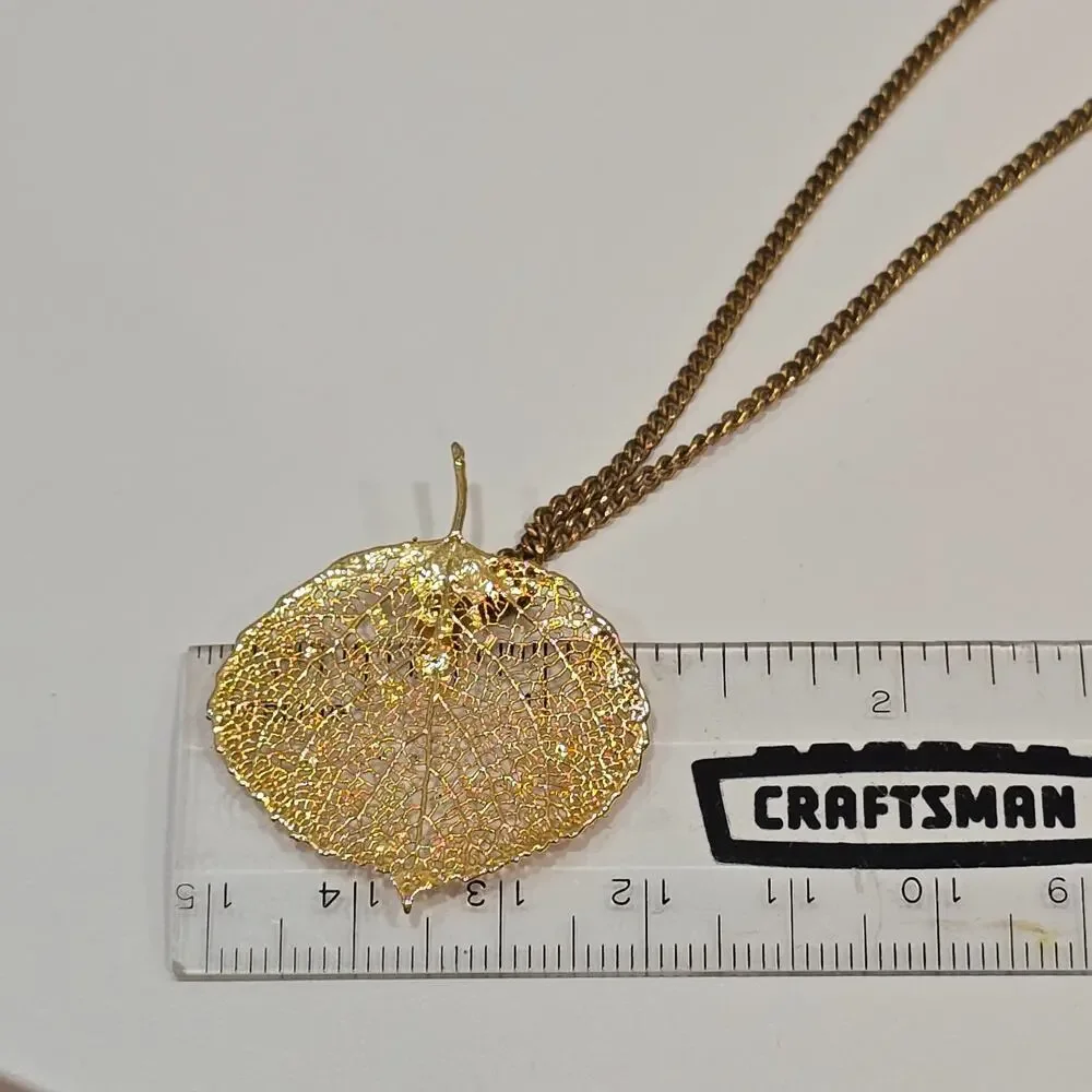 Vintage Gold Dipped Leaf Filigree Pendant With Caco 12K GF Chain Necklace - Picture 3 of 16